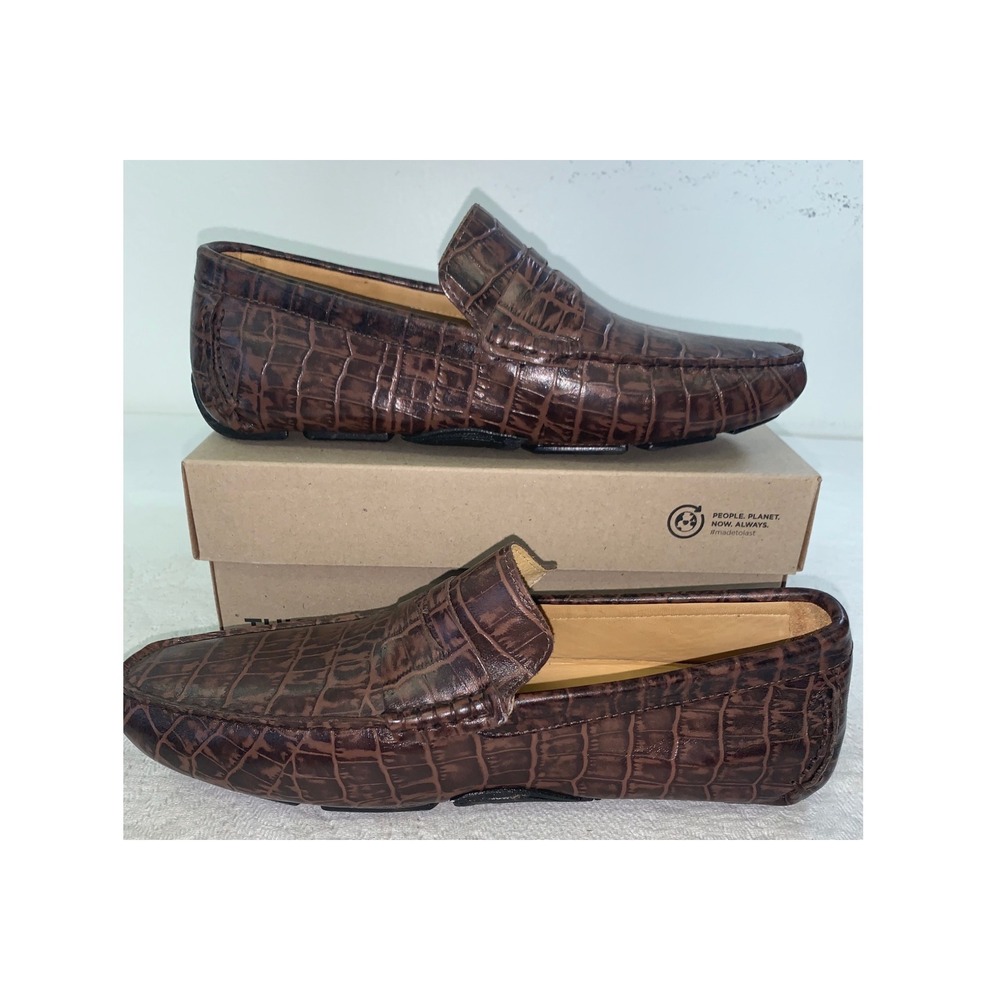 Saks Fifth Avenue Mens Brown Croc Embossed Leather Penny Driving Loafers 9.5M